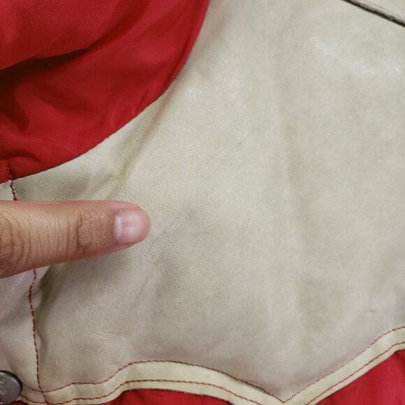 Vintage Denver Down Multicolor Leather n Nylon Puff Jacket Vest Goose Down Fill - Picture 14 of 16